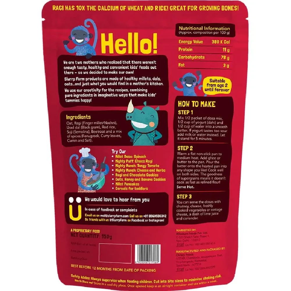 Slurrp Farm Millet Dosa Mix - Supergrains + Beetroot, 3x150 g-3.webp